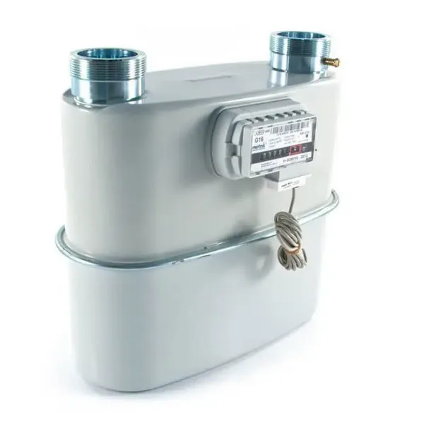 U25 diaphragm gas meter, a high-capacity commercial gas meter with two-inch connections, front view