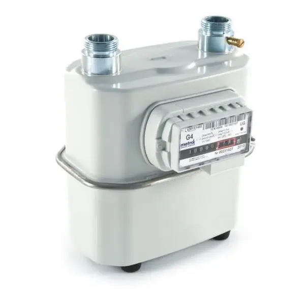 U6 diaphragm gas meter, the standard domestic and small-business size, front view showing the mechanical index